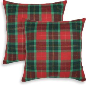 img 3 attached to 🎄 Cackleberry Home Red and Green Christmas Plaid with Gold Lurex Woven Fabric Decorative Square Throw Pillow Case Covers - 24 x 24 Inches, Set of 2: Festive Holiday Accent for Couch or Bed