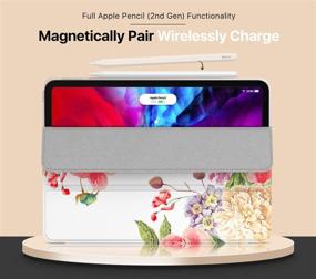 img 3 attached to 🌸 MoKo Case for iPad Pro 12.9 4th Gen 2020 &amp; 2018 - Supports Apple Pencil 2 Charging | Stand &amp; Soft TPU Translucent Frosted Back Cover | Slim Smart Shell with Auto Wake/Sleep - Flowers Blossom