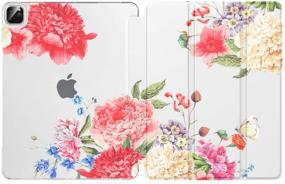 img 4 attached to 🌸 MoKo Case for iPad Pro 12.9 4th Gen 2020 &amp; 2018 - Supports Apple Pencil 2 Charging | Stand &amp; Soft TPU Translucent Frosted Back Cover | Slim Smart Shell with Auto Wake/Sleep - Flowers Blossom