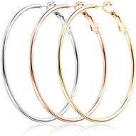 👂 set of 3 pairs big hoop earrings - 14k gold plated sterling silver, hypoallergenic & lightweight hoops for women and girls with sensitive ears, in gold, rose gold, and silver (50mm) logo