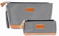 💼 premium travel makeup bag set: large cosmetics organizer with small purse pouch - black and white stripe logo