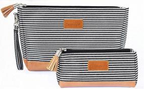 img 4 attached to 💼 Premium Travel Makeup Bag Set: Large Cosmetics Organizer with Small Purse Pouch - Black and White Stripe