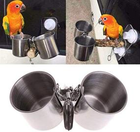 img 4 attached to 🐦 POPETPOP Stainless Steel Bird Cage Water and Food Feeder Cups with Clip - Double Dish for Parrot Feeding (Silver)