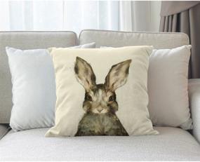 img 1 attached to 🐇 Vibrant Watercolor Rabbits Pillow: Enhance your Home Decor with Moslion's Cotton Linen Cushion for Couch, Sofa, Bedroom, Livingroom, Kitchen, Car - 18 x 18 inch Square Pillowcase