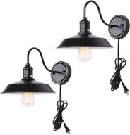 set of 2 kingmi wall lamp dimmable wall sconce black industrial vintage lighting: gooseneck wall light fixture with plug in cord and on off toggle switch for bedroom nightstand логотип