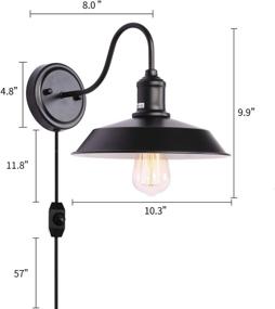 img 1 attached to Set of 2 Kingmi Wall Lamp Dimmable Wall Sconce Black Industrial Vintage Lighting: Gooseneck Wall Light Fixture with Plug in Cord and On Off Toggle Switch for Bedroom Nightstand