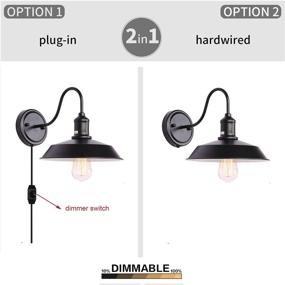 img 3 attached to Set of 2 Kingmi Wall Lamp Dimmable Wall Sconce Black Industrial Vintage Lighting: Gooseneck Wall Light Fixture with Plug in Cord and On Off Toggle Switch for Bedroom Nightstand