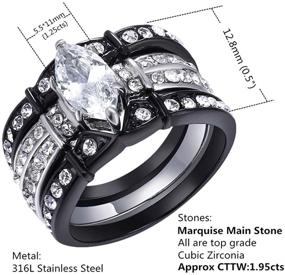 img 2 attached to Stainless Steel Marquise Cubic Zirconia Black Wedding Engagement Ring Set - Perfect Gifts for Women by MABELLA