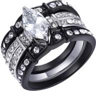 stainless steel marquise cubic zirconia black wedding engagement ring set - perfect gifts for women by mabella logo