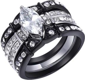 img 4 attached to Stainless Steel Marquise Cubic Zirconia Black Wedding Engagement Ring Set - Perfect Gifts for Women by MABELLA