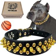 🔒 teemerryca leather dog collar: gold spiked for small, medium, and large pets - protect your pit bulls/bulldogs from aggressive encounters logo