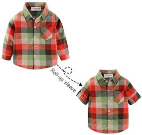 img 3 attached to Mud Kingdom Boys' Plaid Cotton Flannel Dress Shirt with Roll-up Long Sleeves