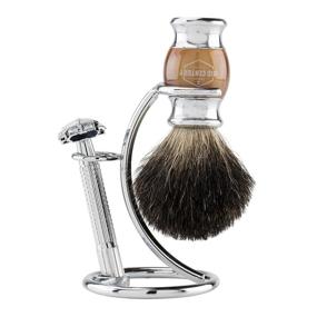 img 1 attached to 🪥 Premium Black Badger Hair Shaving Brush - Metal and Faux Horn (Acrylic) - Mid Century Design for the Ultimate Wet Shave (Brown)