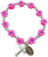 🌸 pink flower rosary bracelet: a delicate prayer bead with miraculous medal charm for girls logo