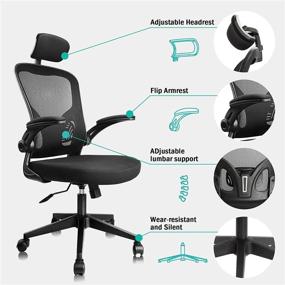 img 3 attached to HARBLAND Ergonomic High Back Mesh Office Chair with Flip-up Arms & Adjustable Lumbar Support Headrest - Ideal for Home Office Spaces