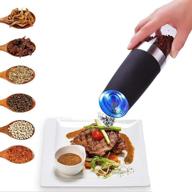 🧂 premium stainless steel salt and pepper grinder set - gravity electric, battery-operated with adjustable coarseness, led light (black 1-pack) logo