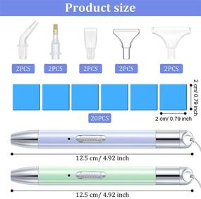 img 3 attached to 💎 Набор ручек для 5D бриллиантовой живописи с перезаряжаемым LED-светом USB, 2 ручки для бриллиантовой живописи, 10 головок ручек и 20 глиняных кусочков клея - идеально подходит для детского ручного творчества (зеленый, фиолетовый).