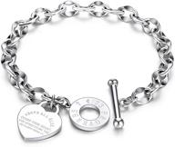 📿 alextina inspiring dainty heart charm bracelets - proverbs 4:23 stainless steel, 18k gold plated oval chain wristband gift for mom, women, and teen girls with toggle clasp logo