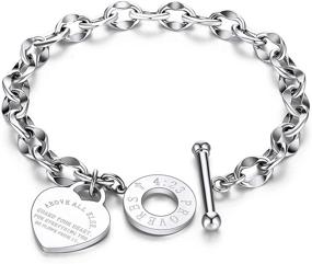 img 4 attached to 📿 Alextina Inspiring Dainty Heart Charm Bracelets - Proverbs 4:23 Stainless Steel, 18k Gold Plated Oval Chain Wristband Gift for Mom, Women, and Teen Girls with Toggle Clasp