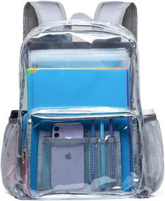 img 1 attached to 🎒 Clear PVC Transparent Backpack with Reinforced Strap for College and Workplace - Vorspack Heavy Duty