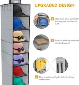 img 1 attached to 👚 Hanging Closet Organizer Shelves with Cover - 10 Shelf Hat Rack and Baseball Cap Storage for Wardrobe