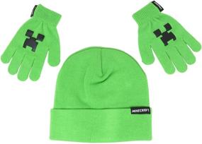 img 1 attached to 🧢 Новая зеленая шапка-бини с лицом персонажа Creeper из игры Minecraft для детей + перчатки: Незаменимый игровой аксессуар для детей