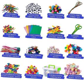 img 3 attached to 🎨 Large Arts & Crafts Kit Box - Over 2,000 Pieces Pompoms, Craft Sticks, Pipe Cleaners, Scissors, & More - Art Supplies Set for Adults & Kids 6-12 - Spacious Organizer Box