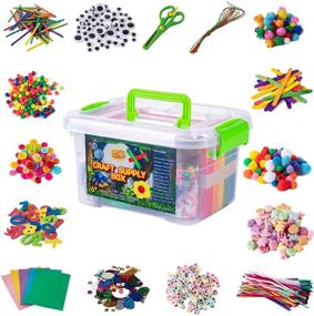 img 4 attached to 🎨 Large Arts & Crafts Kit Box - Over 2,000 Pieces Pompoms, Craft Sticks, Pipe Cleaners, Scissors, & More - Art Supplies Set for Adults & Kids 6-12 - Spacious Organizer Box