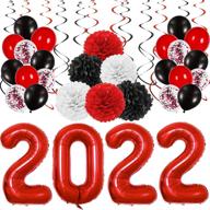 🎓 adurself 2022 graduation party decoration kit with 40 inch red foil balloons, red black white hanging swirls, tissue paper pompoms, latex balloons for congrats high school college graduation party логотип