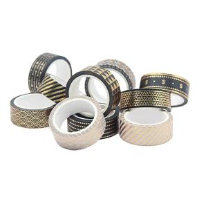 img 2 attached to 🖤 10 Rolls Black and Gold Foil Washi Tape Set with 2 Tape Sample Board - 15mm Masking Tape Print Decorative Tapes for Art, DIY Crafts, Bullet Journals, Scrapbooking, Planners, Wrapping - Black Gold x 10 Rolls