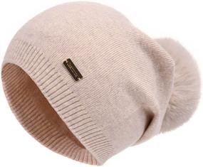 img 4 attached to Cozy Cashmere Wool Slouchy Knitted Beanie for Women - Soft and Warm Winter Skull Cap Hat with Pompom