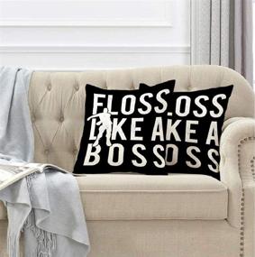 img 1 attached to Kutita Floss Like a Boss Pillow Covers - Decorative Set of 2, 18X18 inch - 🎵 Art Banner Black Dance Games Live Quote Symbol Shirt Throw Pillows for Bedroom, Living Room, Sofa, and Décor