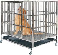 🐾 high-quality stainless steel dog crate and playpen - heavy duty metal cage with lockable door, wheels, removable tray - perfect for indoor and outdoor training of large dogs logo