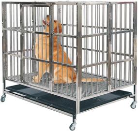 img 4 attached to 🐾 High-Quality Stainless Steel Dog Crate and Playpen - Heavy Duty Metal Cage with Lockable Door, Wheels, Removable Tray - Perfect for Indoor and Outdoor Training of Large Dogs