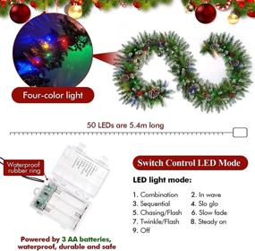 img 1 attached to 🎄 Enhance Your Holiday Ambiance with Kevizewo Prelit Christmas Garland: 9 Ft, 50 LED Lights, 8 Modes, Battery Operated Indoor/Outdoor Decor for Fireplaces, Stair Rails, and Mantle
