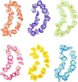 img 4 attached to 🌺 Giant Hawaiian Ruffled Colorful Silk Flower Leis Necklaces - Luau Theme Party, Beach Events, Birthdays - 12 Pack