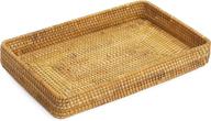 honey brown kolstraw rattan rectangular bathroom tray - large ottoman tray for coffee table, wicker plate holders, decorative makeup brush organizer (l: 14.4 x 9.1 in) логотип