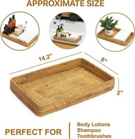 img 3 attached to Honey Brown KOLSTRAW Rattan Rectangular Bathroom Tray - Large Ottoman Tray for Coffee Table, Wicker Plate Holders, Decorative Makeup Brush Organizer (L: 14.4 X 9.1 in)