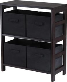 img 4 attached to 📚 Winsome Wood Capri Storage Shelf with 4 Foldable Black Fabric Baskets - 2 Section Organizer