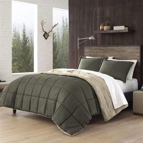 img 3 attached to Eddie Bauer Home Sherwood Collection Comforter Set - Sherpa 🛏️ Обратимый постельный комплект, ультра-мягкий и уютный, размер Queen, зеленый, включает соответствующую наволочку(и).