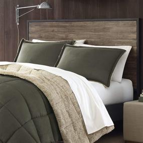 img 1 attached to Eddie Bauer Home Sherwood Collection Comforter Set - Sherpa 🛏️ Обратимый постельный комплект, ультра-мягкий и уютный, размер Queen, зеленый, включает соответствующую наволочку(и).