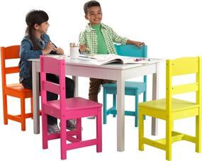 img 4 attached to 🎨 KidKraft Wooden Kids Table and 4 Chair Set, Colorful Children's Furniture - Highlighter, Great Gift for Ages 3-8