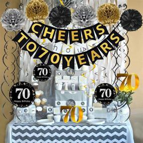 img 2 attached to 70th Birthday Party Decorations Pack - Complete Set for Celebrating 70 Years - Cheers to 70 Years Banner, Poms, Sparkling Swirls & More!