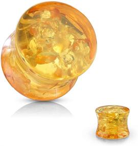 img 2 attached to 🔳 Pierced Owl Imitation Amber Double Flared Solid Saddle Plugs - Premium Quality Pair