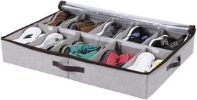 img 4 attached to 👞 Hoonex Adjustable Under Bed Shoe Storage Organizer with Leather Handles, Grey - Store 12 Pairs, 1 Pack
