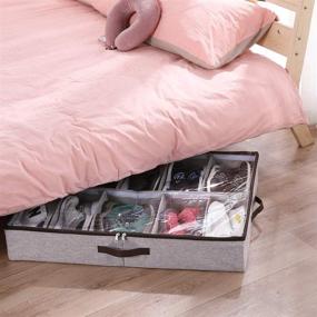 img 2 attached to 👞 Hoonex Adjustable Under Bed Shoe Storage Organizer with Leather Handles, Grey - Store 12 Pairs, 1 Pack