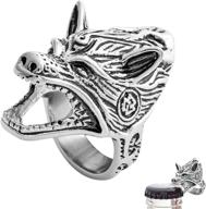 🐺 woogge viking norse wolf head gothic biker punk vintage beer bottle opener ring for men, size 8-13 логотип