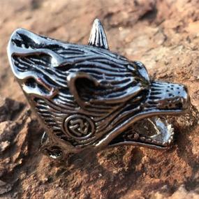 img 1 attached to 🐺 Woogge Viking Norse Wolf Head Gothic Biker Punk Vintage Beer Bottle Opener Ring for Men, Size 8-13