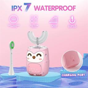 img 3 attached to Ultrasonic Autobrush Kids Electric Toothbrush – 6 Modes, IPX7 Waterproof, U Shaped Toothbrush for Children & Toddlers (2-6 Years) – Light Pink