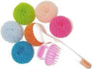 6-pack nylon scrubber sponges with ergonomic handle: powerful dirt and grease 🧽 remover for pots, dishes, stovetop, cookware & more. non-scratch, cut-resistant & easy on hands! logo